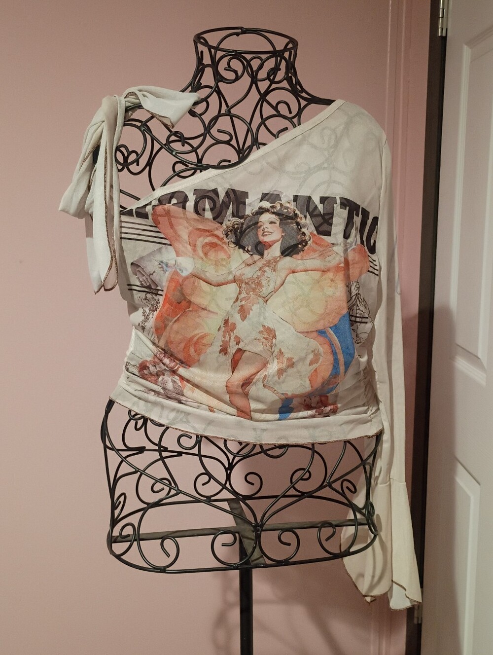 🌻 Shein Sheer Mesh One Shoulder Romantic Y2K Top Size 0XL